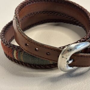 Brighton Santos  Multi Color Canvas Brown Laced Leather Belt  Silver Buckle  32